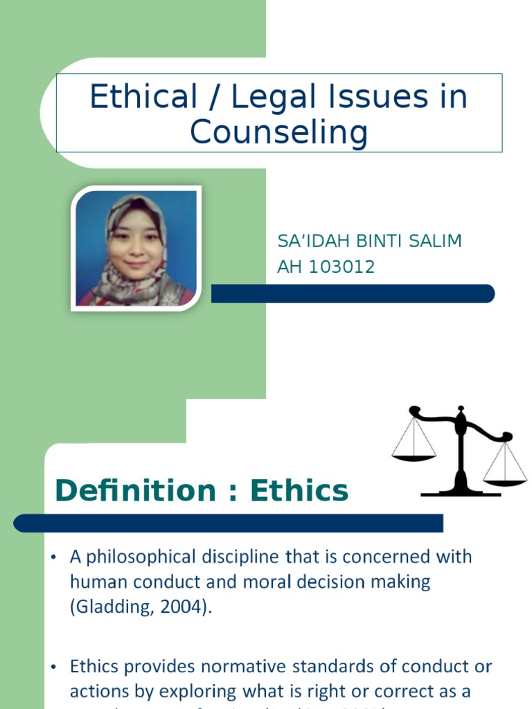 Ethical and Legal Issues in Counseling | PDF | School Counselor ...