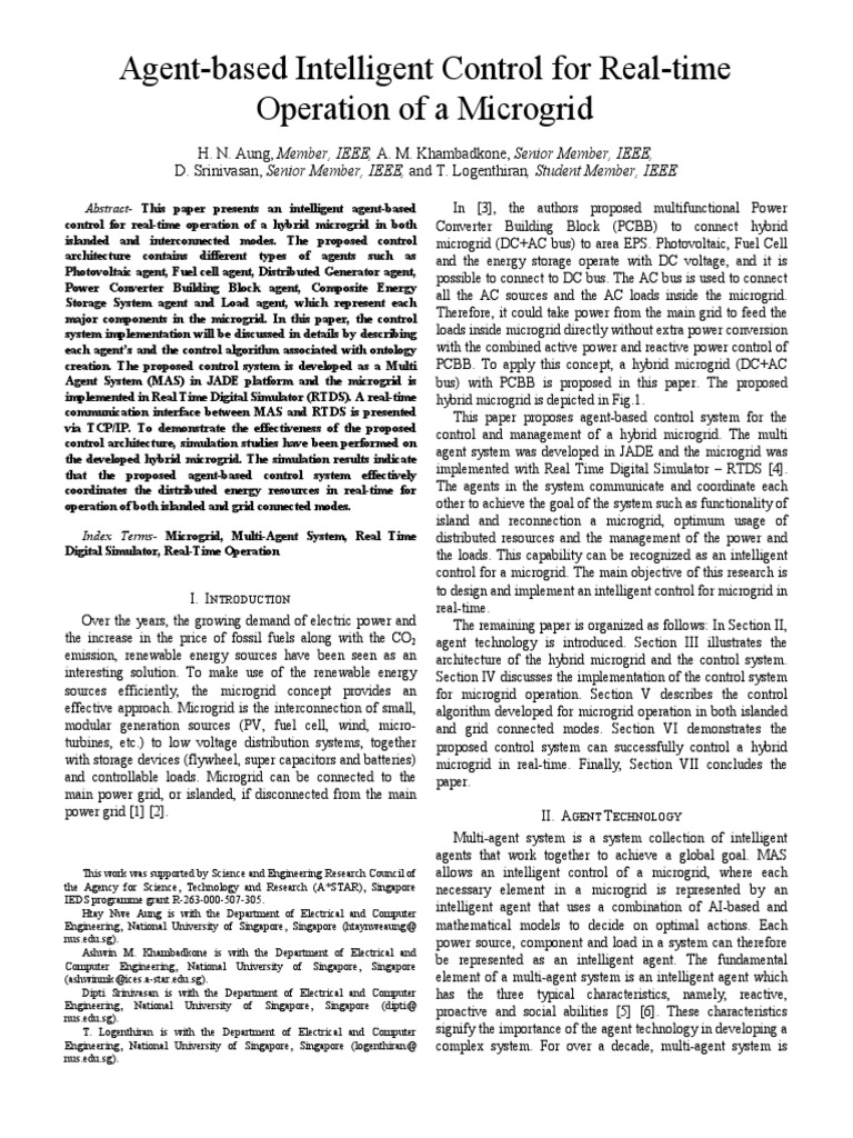 Agent-Based Control for Hybrid Microgrid | PDF | Distributed Generation ...