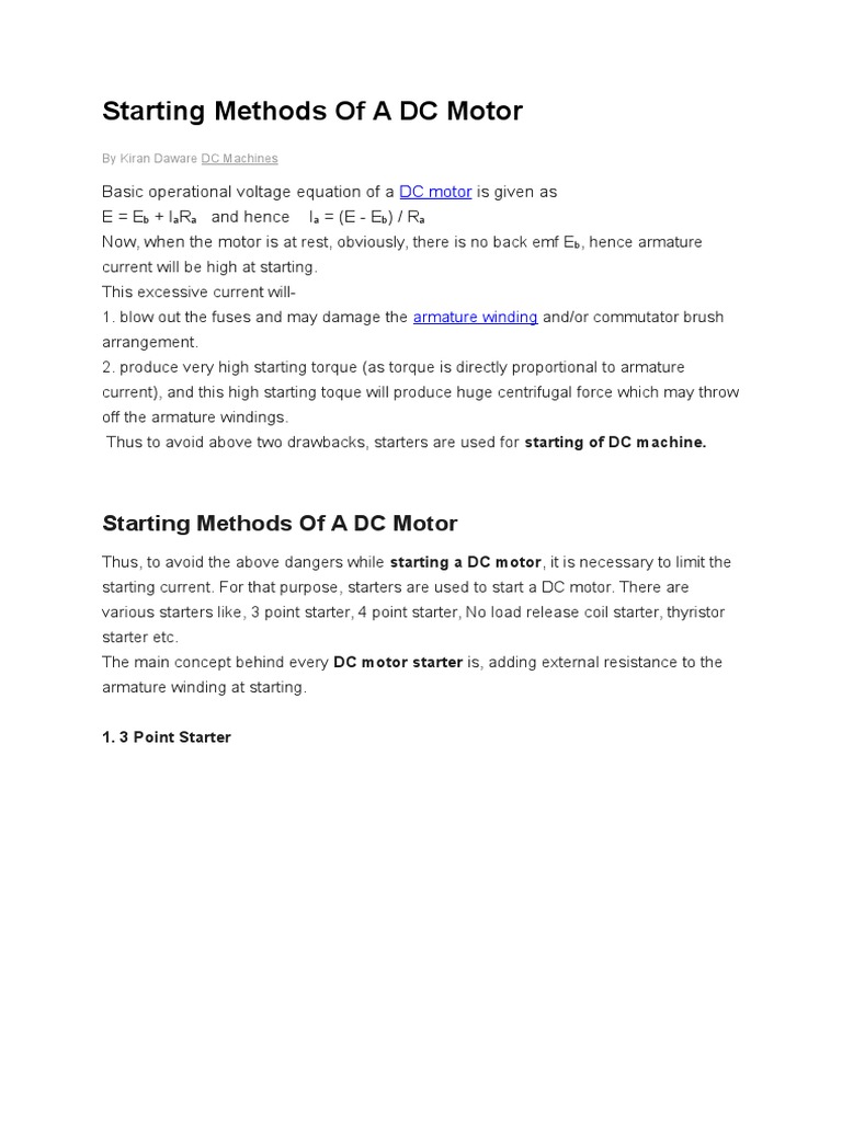 DC Motor Starting Methods Explained | PDF | Electric Motor | Series And ...