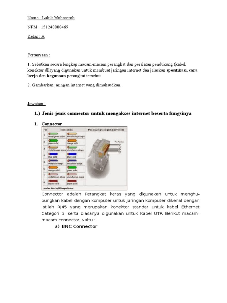Sebutkan 4 Konektor Yang Digunakan Pada Ethernet 