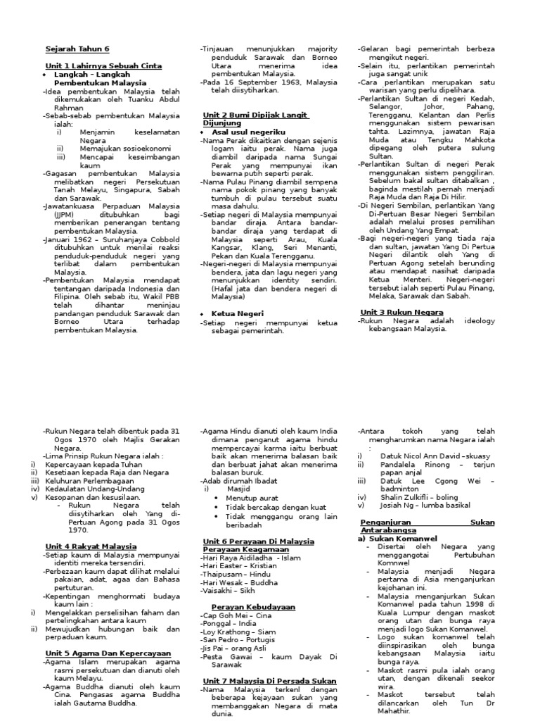 Sejarah Tahun 6 - Nota | PDF