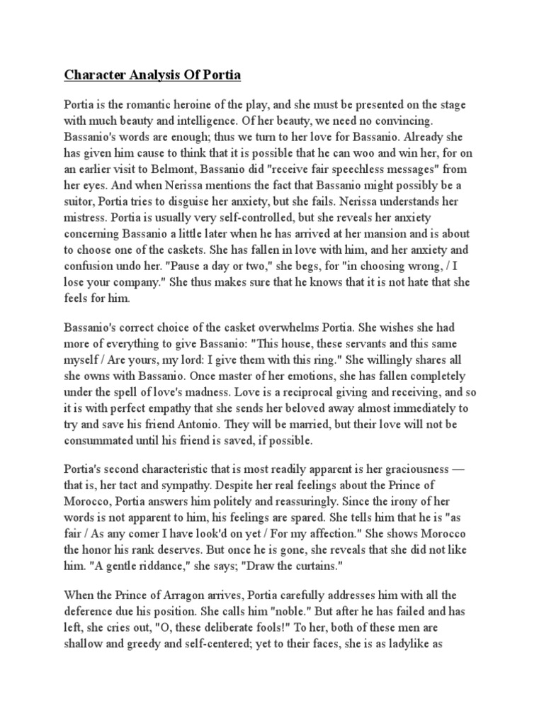 essay about portia in the merchant of venice