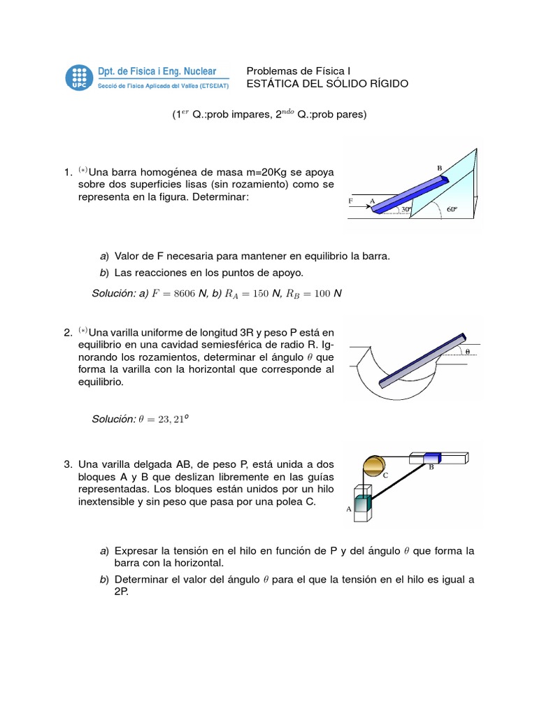 Problemas de Estática del Sólido Rígido | PDF | Fricción | Mecánica