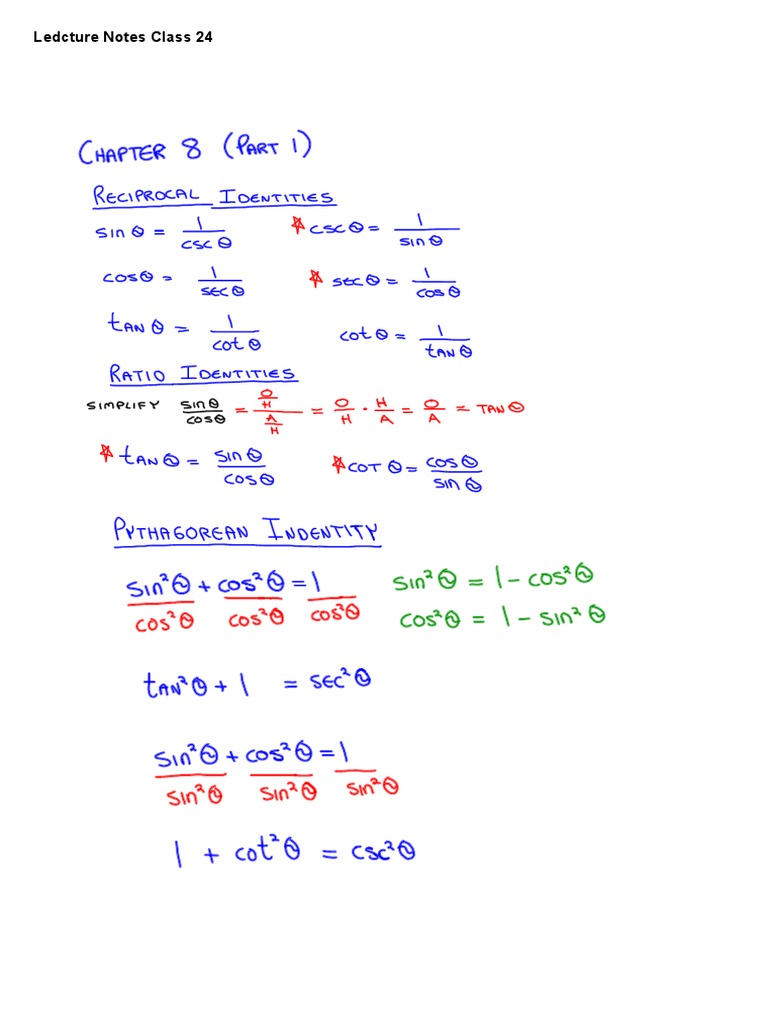 Cosine of a Sum Derivation Notes | PDF | Trigonometric Functions | Sine