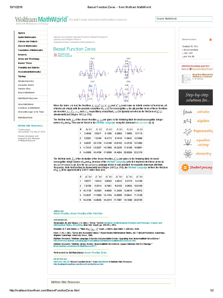 Bessel Function Zeros | PDF | Function (Mathematics) | Teaching Mathematics