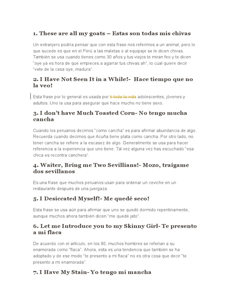 Jergas Peruanas: 15 Expresiones Clave | PDF | Entretenimiento (general ...