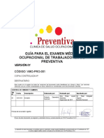 Vmo-pro-001 Guía Para El Examen Médico Ocupacional de Trabajadores de Preventiva