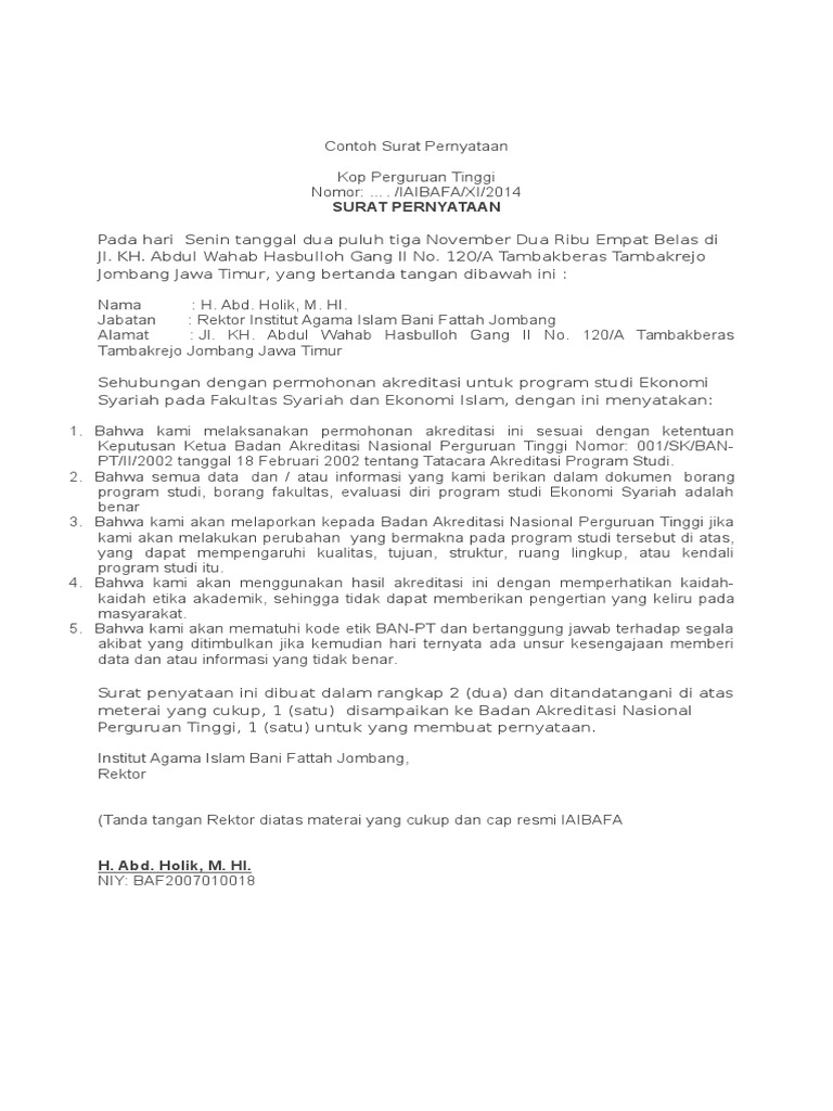 Surat Pengantar Akreditasi Ban Pt - Kumpulan Surat Penting