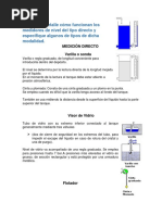 Describa a Detalle Cómo Funcionan Los Medidores de Nivel Del Tipo Directo y Especifique Algunos de Tipos de Dicha Modalidad