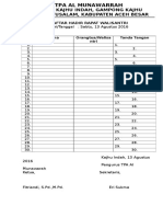 Daftar Hadir Rapat Walisantri Tanggal13 Agustu 2016