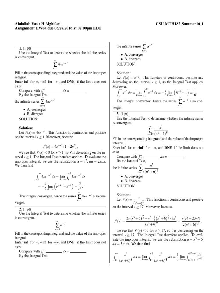 Integral, Ratio, and Root Tests for Series Convergence | PDF | Series ...
