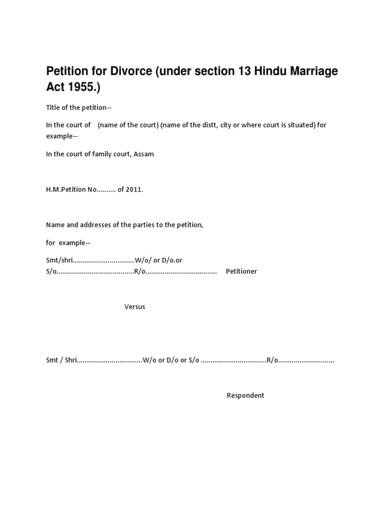 Petition For Divorce | PDF | Divorce | Marriage