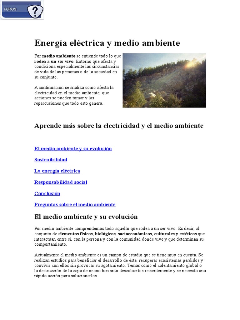 Impacto de la Electricidad en el Medio Ambiente | PDF | Sustentabilidad ...