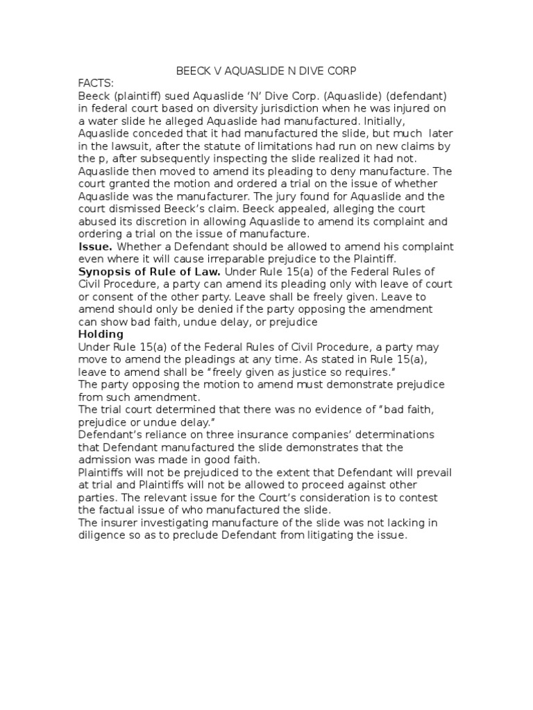 Beeck V Aquaslide N Dive Corp PDF