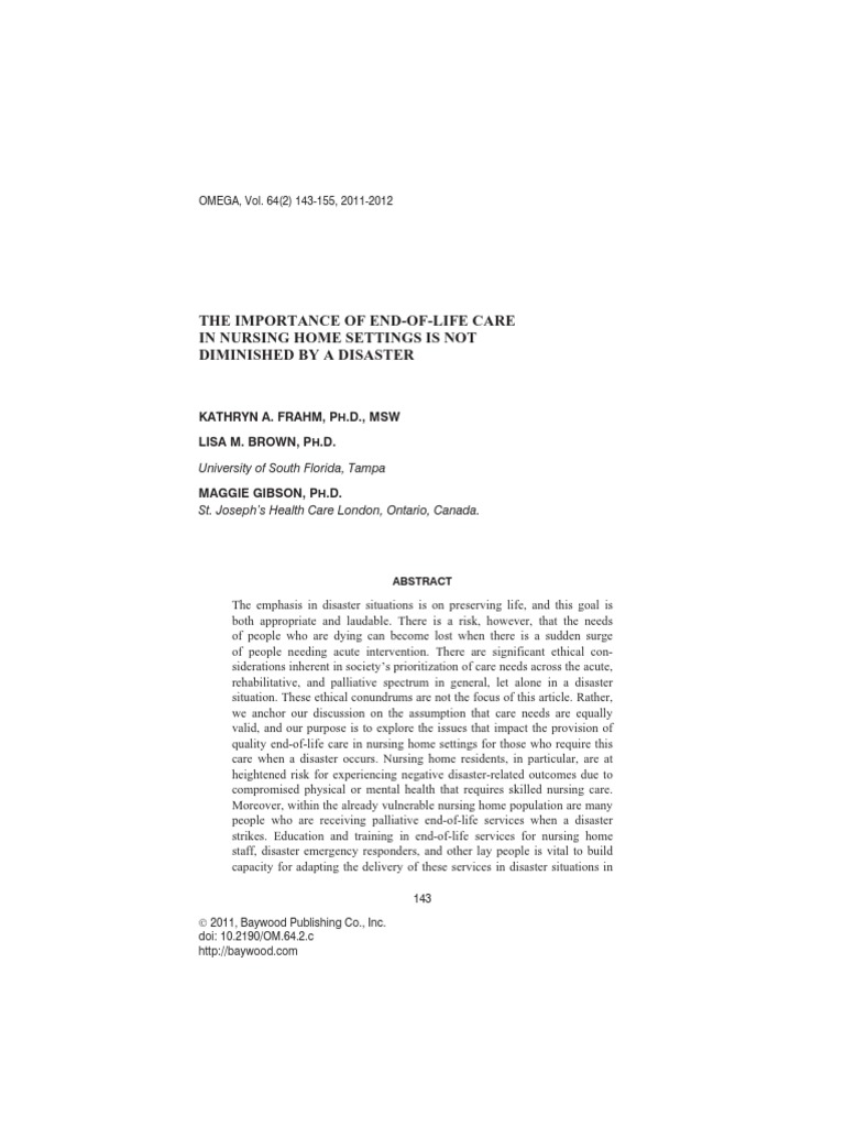 The Imprtance of End of Life Care in Nursing Home Settings Is Not ...