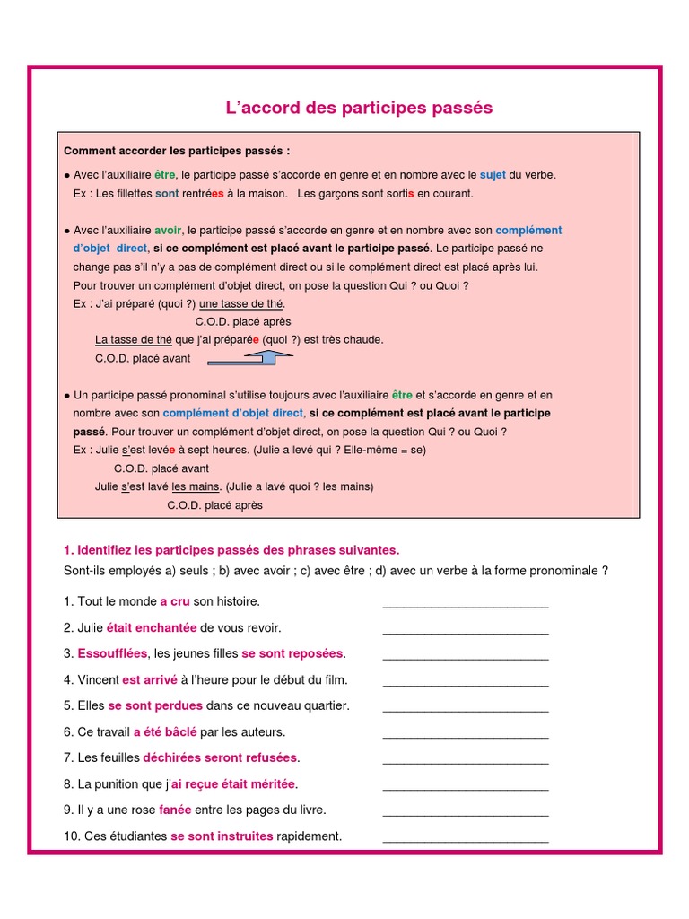 Ces Ses C est S est Exercices à Imprimer Pdf Les Participes Passaes Inter-Avance Exercices Et Corrige | PDF | Sujet  (Grammaire) | Syntaxe