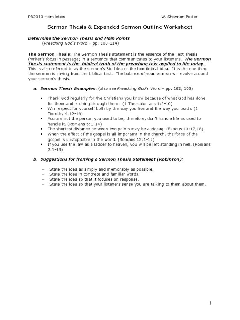 worksheet Homiletics Worksheet sermon thesis outline worksheet homiletics sermon