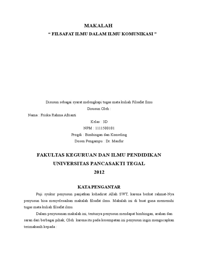 Makalah Filsafat Ilmu Dalam Ilmu Komunikasi