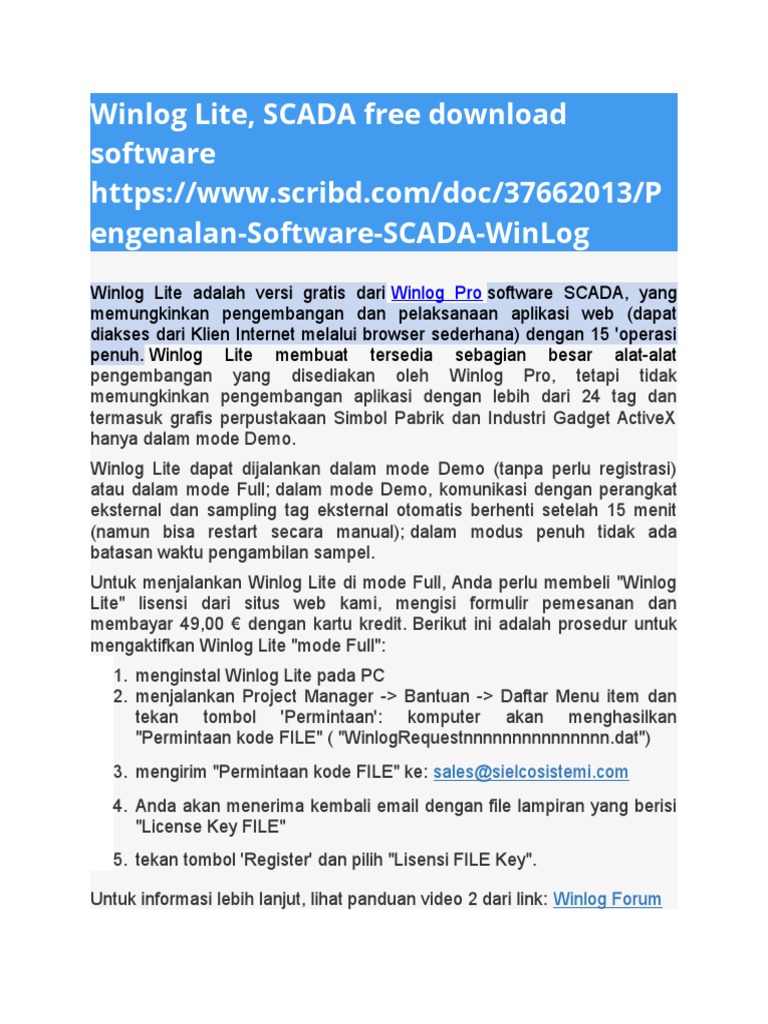 Penjelasan Software Scada Winlog Lite | PDF | Teknologi & Rekayasa