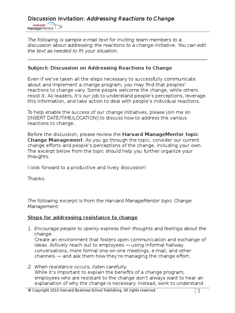 ChangeManagement LeadDiscussion AddressingReactionsToChange Invite ...