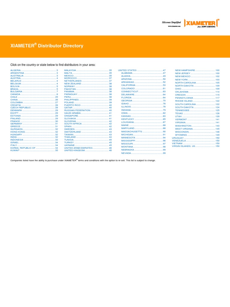 XIAMETER Transition Distributor Directory PDF Ontario Alberta