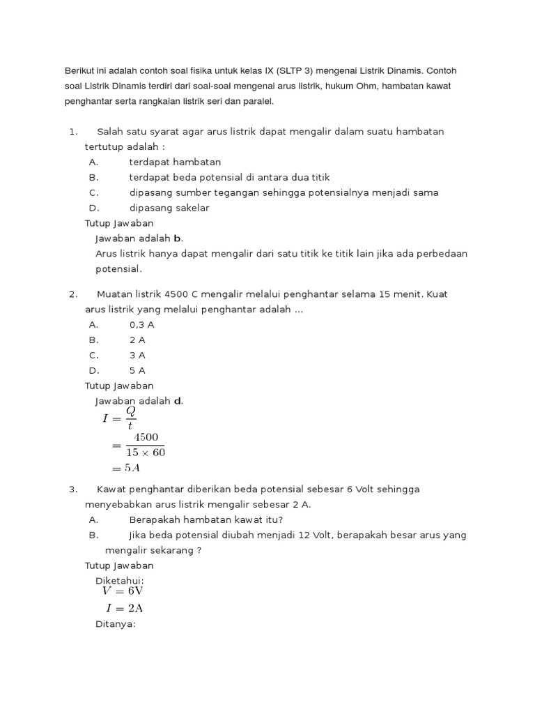 Contoh Soal Listrik Dinamis Kelas 12 Dan Jawabannya - Contoh Soal Terbaru