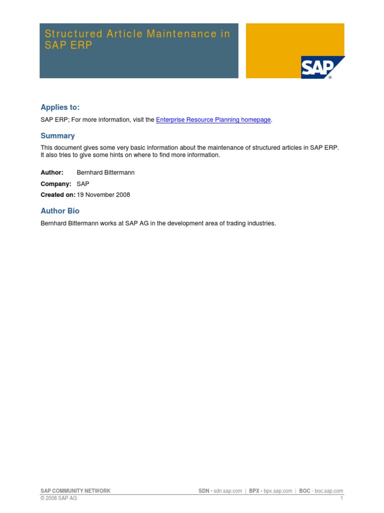 Structured Article Maintenance in SAP ERP PDF | PDF