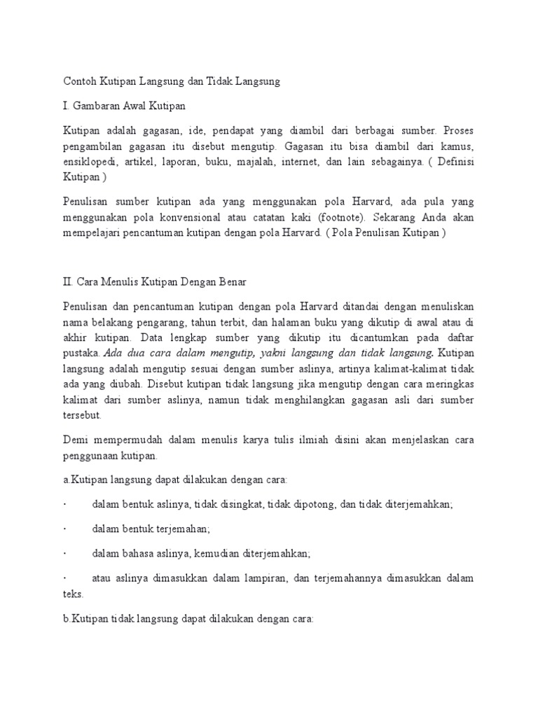 Contoh Kutipan Langsung Dan Tidak Langsung Pdf
