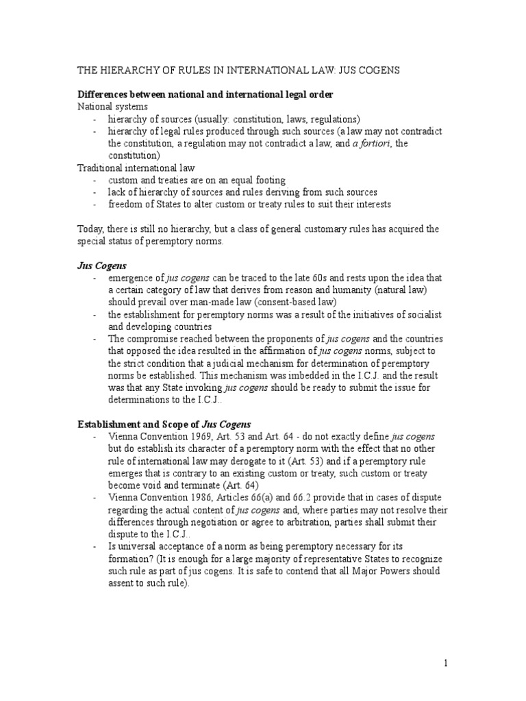 Differences Between National and International Legal Order Jus Cogens