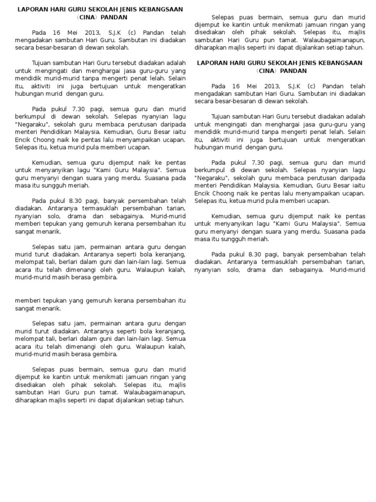 Laporan Tentang Sambutan Hari Guru