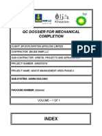 QC Dossier For Mechanical Completion: Index