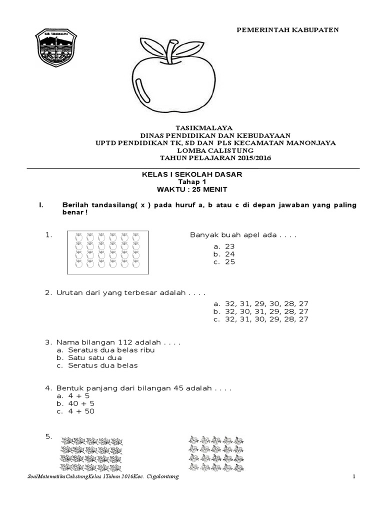 Calistung Test for Grade 1