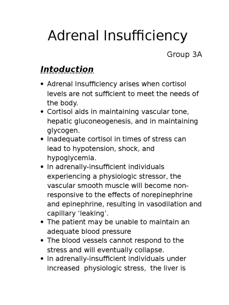 Adrenal Insufficiency Outline PDF Adrenal Gland Cortisol