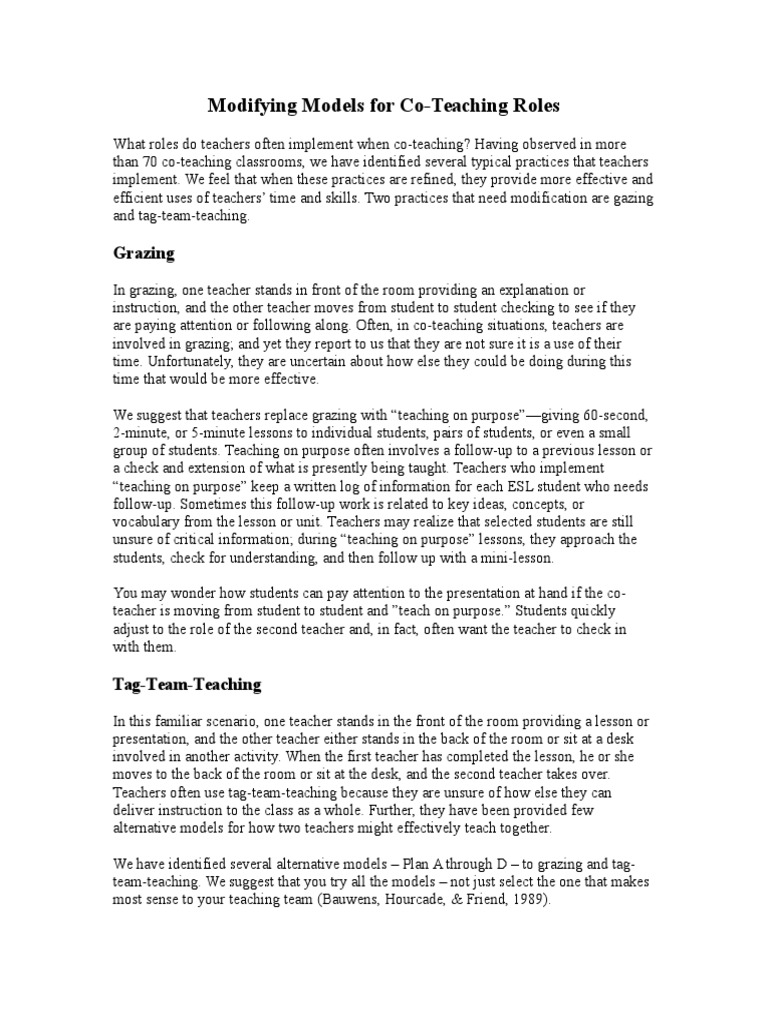 Co Teaching Models | PDF | English As A Second Or Foreign Language ...