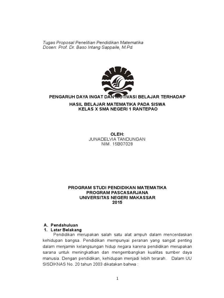 Pengaruh Daya Ingat Dan Motivasi Belajar Terhadap Hasil Belajar Matematika Siswa
