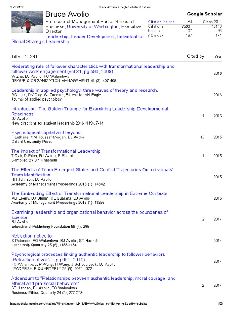 Bruce Avolio Google Scholar Citations PDF Leadership