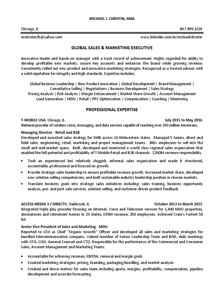 Executive Sales & Marketing Resume | PDF | Sales | Strategic Management