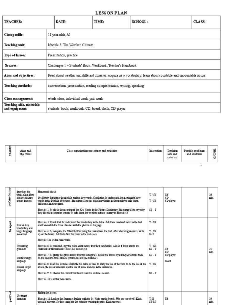 Challenges 1, Module 5 Lesson 1 | PDF | Vocabulary | Lesson Plan