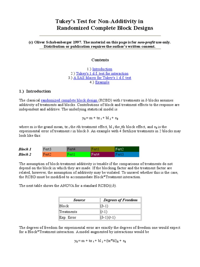Tukey's Test for RCBD Non-Additivity | PDF | Errors And Residuals | P Value