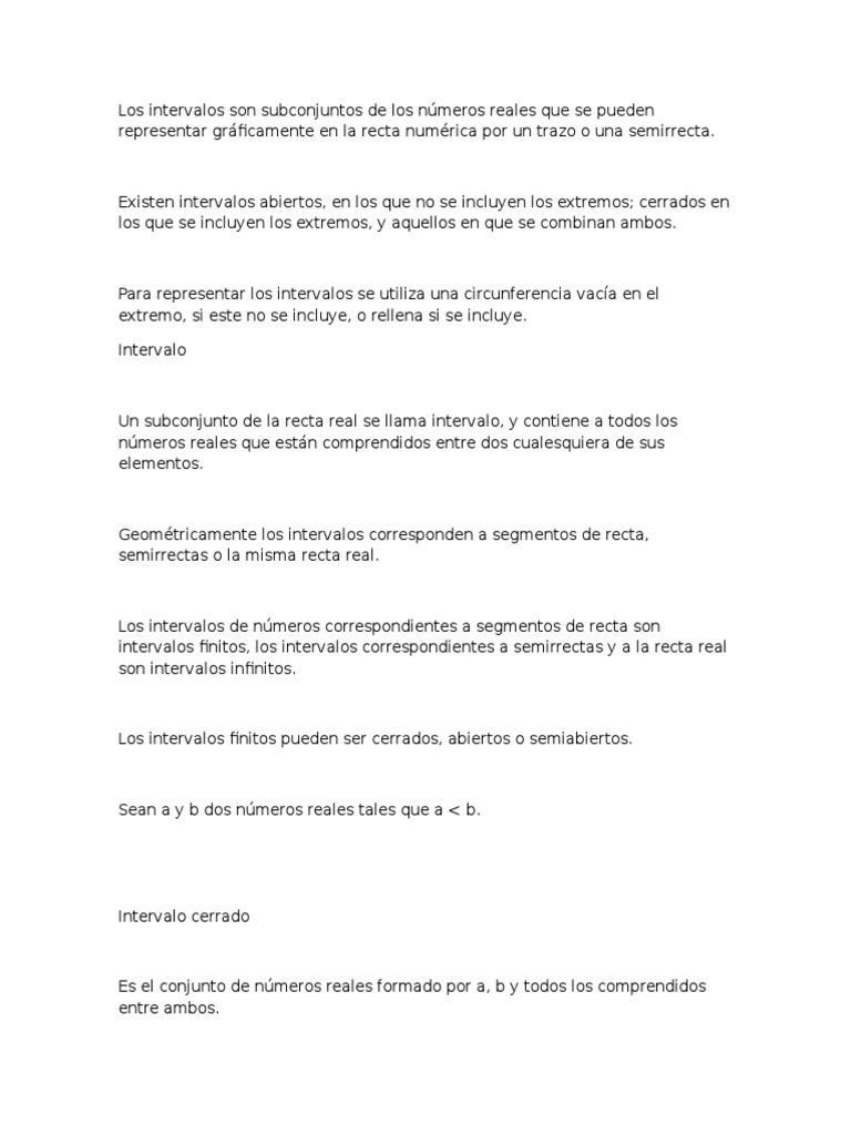 Los Intervalos Son Subconjuntos de Los Números Reales Que