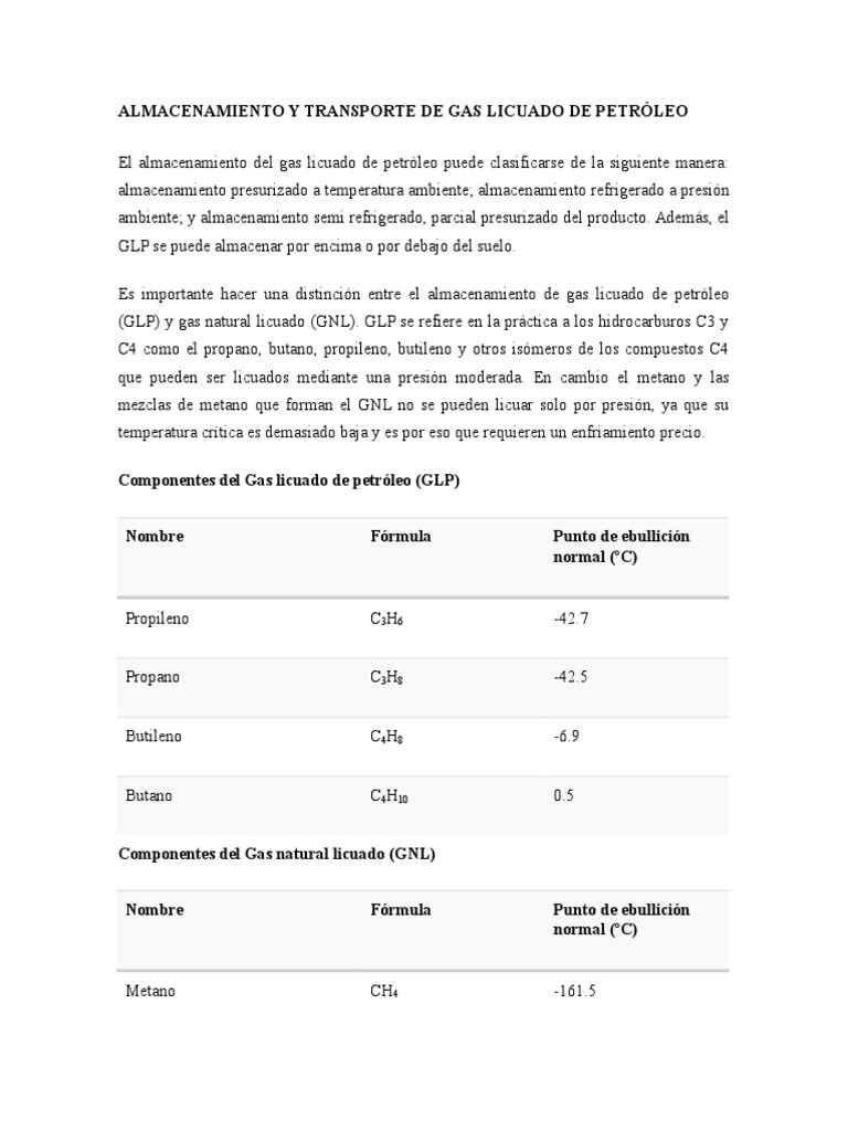 Almacenamiento y Transporte de GLP | PDF | Gas natural licuado | Gas de ...