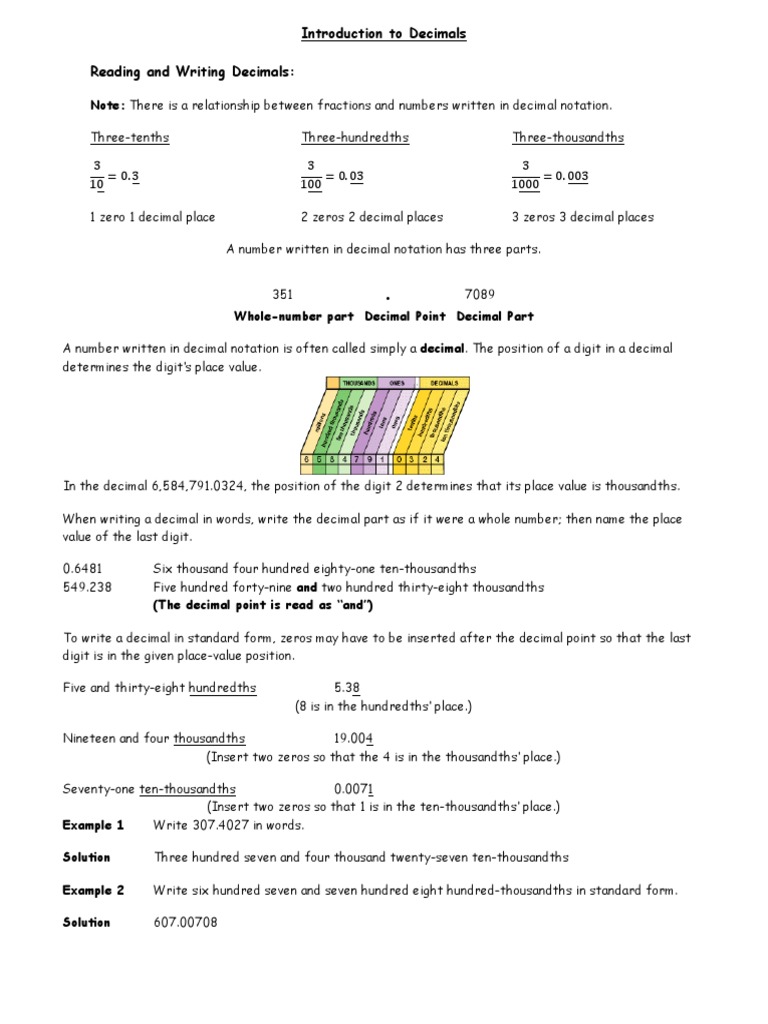 Introduction to Decimals and Fractions | PDF | Fraction (Mathematics ...