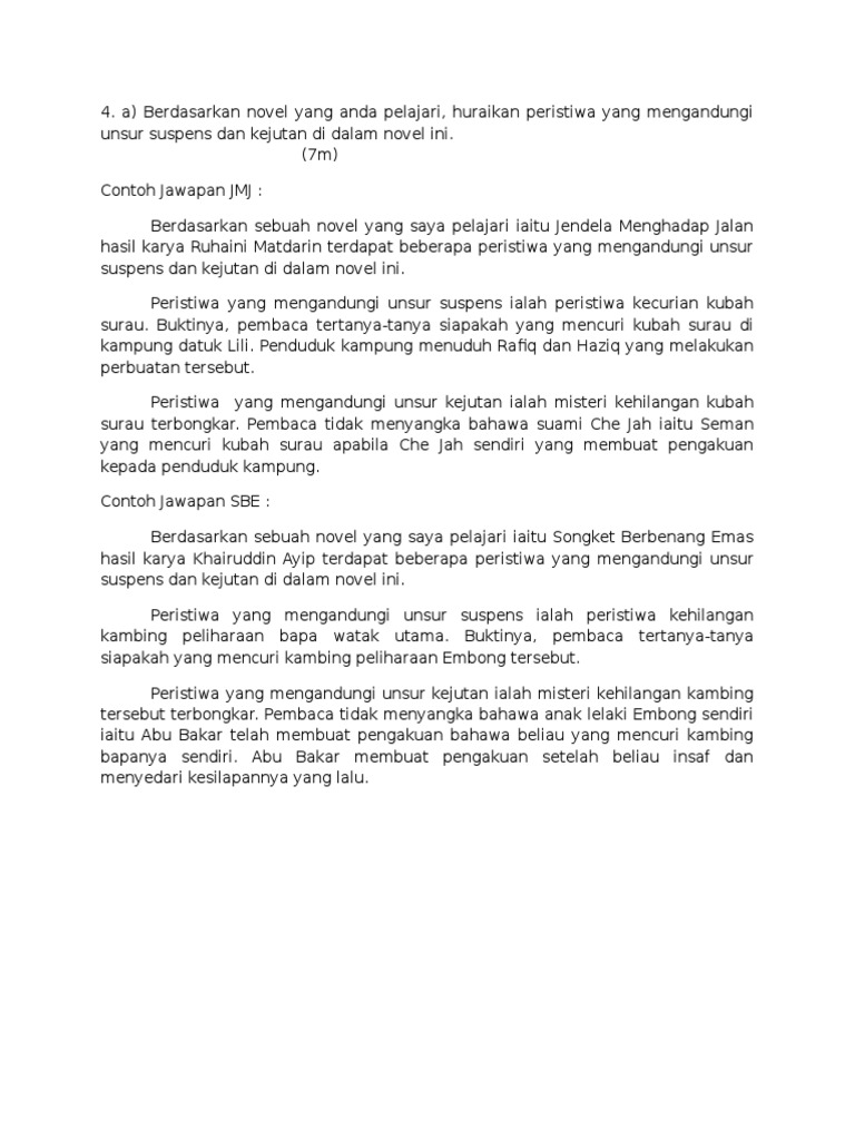 Contoh Jawapan Novel Unsur Suspens Dan Kejutan
