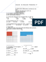 Evaluación de Educación Matemática 5º Año Decimales