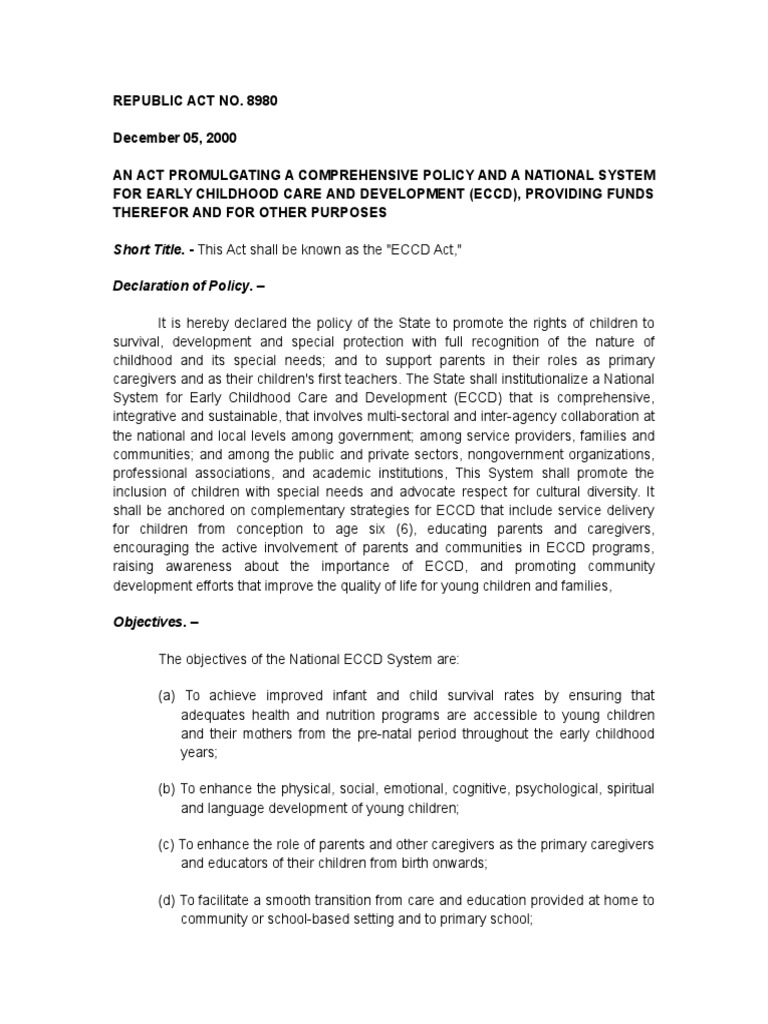 Ra 8980 | Download Free PDF | Early Childhood Education | Caregiver