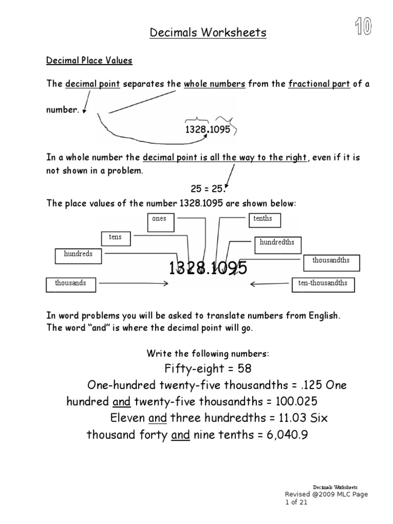 Decimals Pdf Fraction Mathematics Division Mathematics