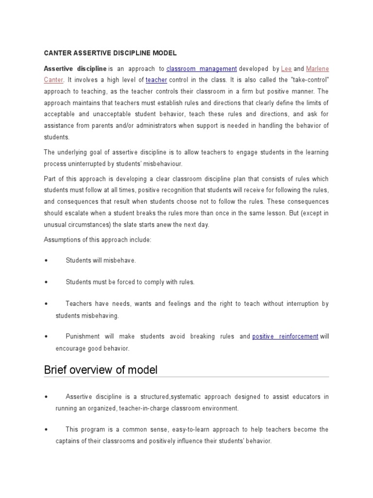 Canter's Assertive Discipline Overview | PDF | Classroom Management ...