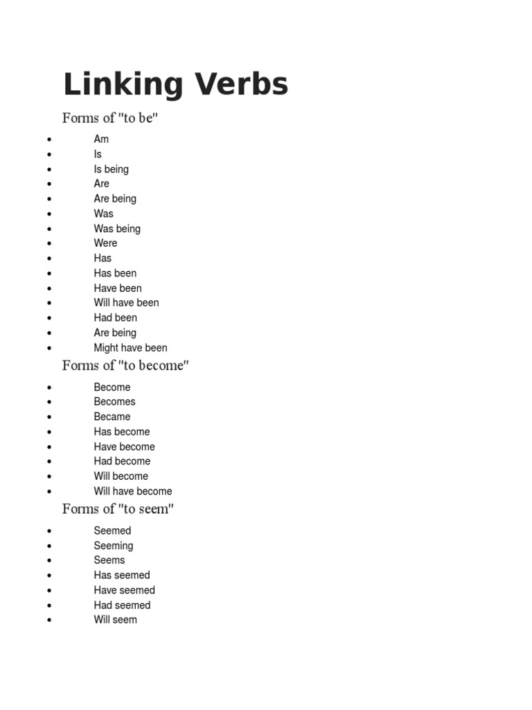 Comprehensive Guide to Linking Verbs | PDF | Foreign Language Studies