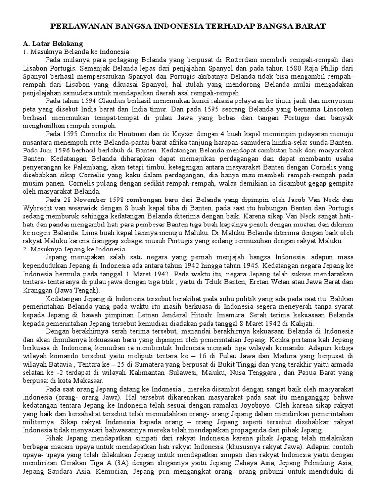 Perlawanan Bangsa Indonesia Terhadap Bangsa Barat | PDF