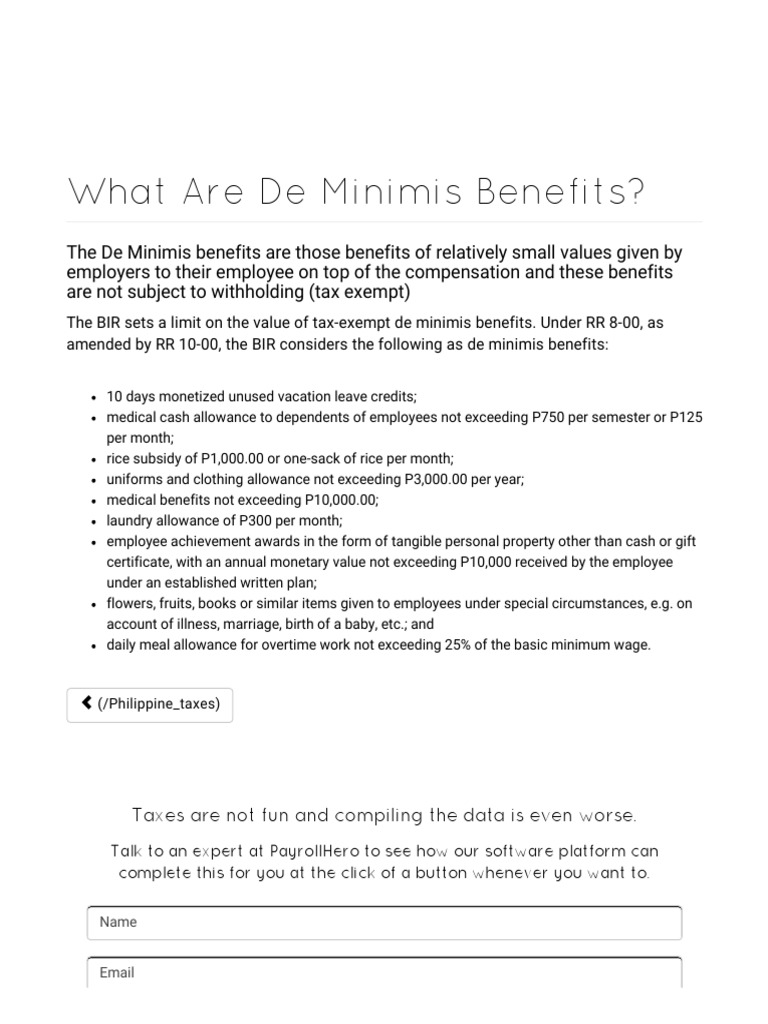 What Are De Minimis Benefits_.pdf Payroll Employment Free 30day
